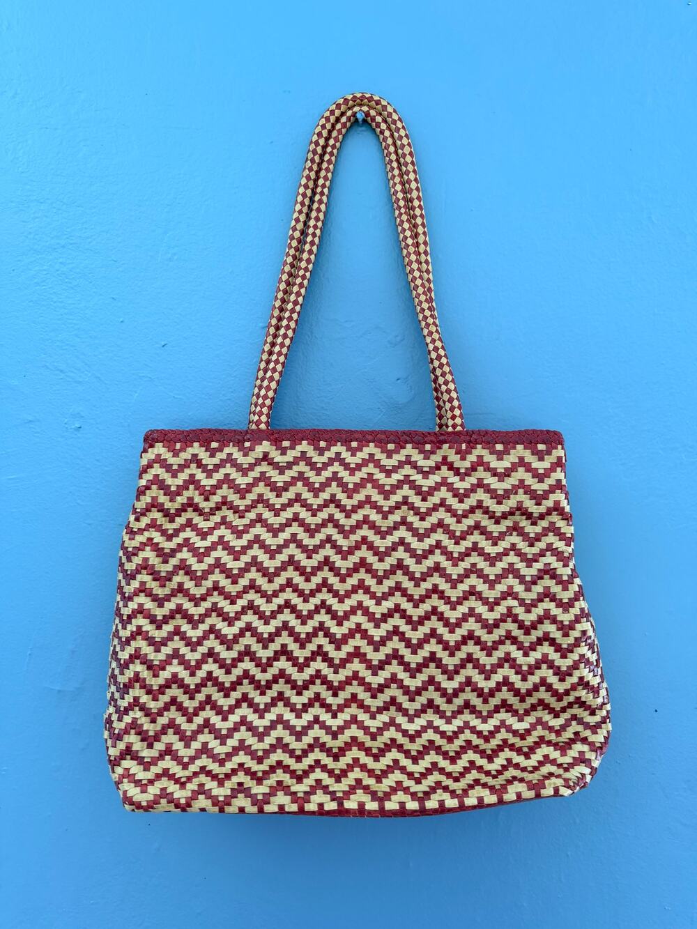 Vintage Romani Fratelli Woven Shoulder Bag Made Italy Boho Chevron Tote Purse